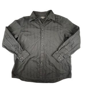 Claibourne Button Up Womens XL Black Modern Textured Subtle Striped Dress Shirt
